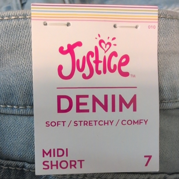Nwt Justice Midi Denim Short Light Wash Frayed Soft Stretchy Comfy Girl Kids 7 - Picture 6 of 6